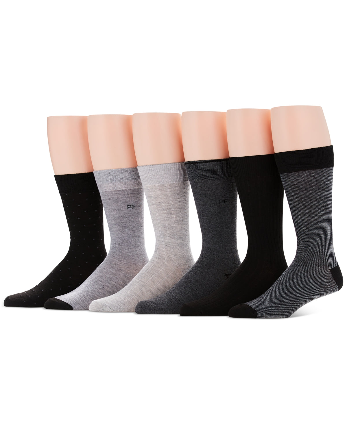 Perry Ellis Men's 6 Pk Pindot Casual Dress Socks Black Size Regular