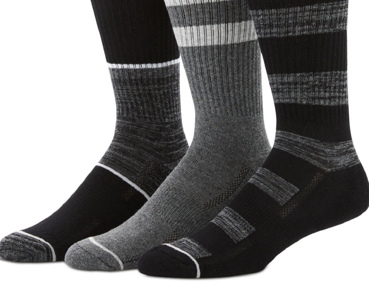 Perry Ellis Men's 3 Pk Casual Crew Ribbed Socks Black Size Regular