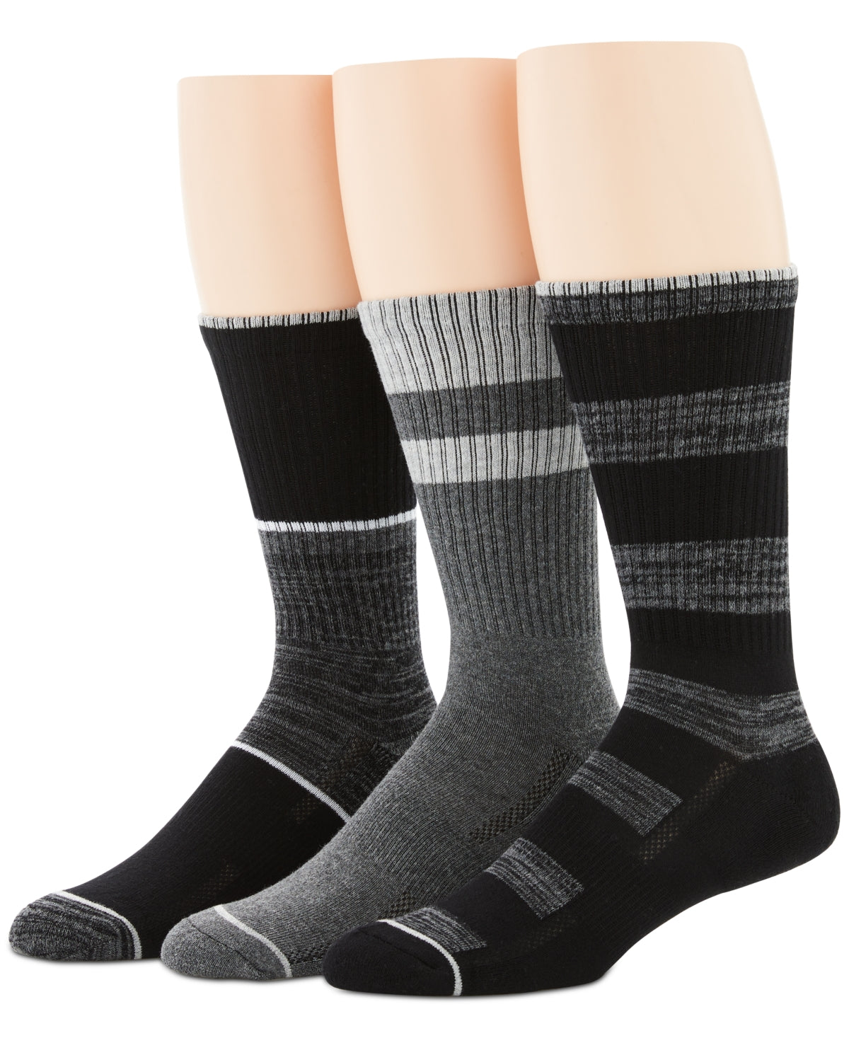 Perry Ellis Men's 3 Pk Casual Crew Ribbed Socks Black Size Regular
