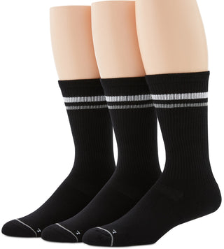 Perry Ellis Men's Retro Stripe Crew Pack Of 3 Socks Black Size Regular