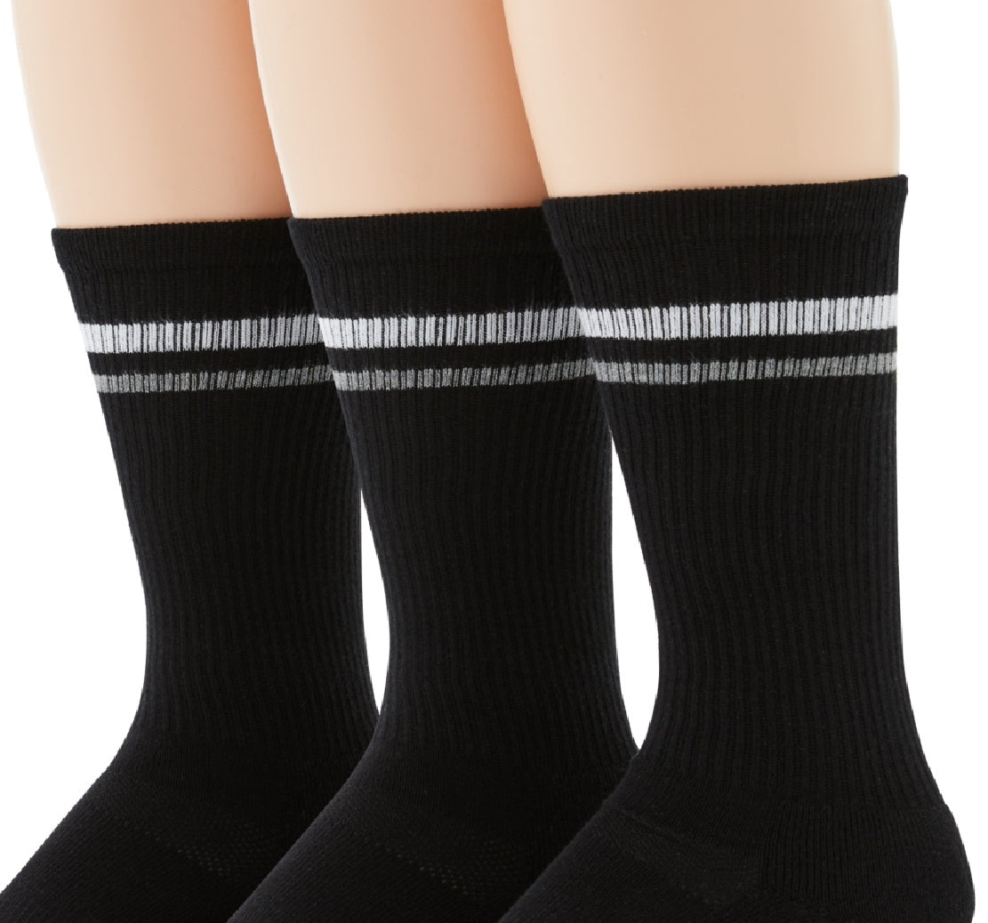 Perry Ellis Men's Retro Stripe Crew Pack Of 3 Socks Black Size Regular