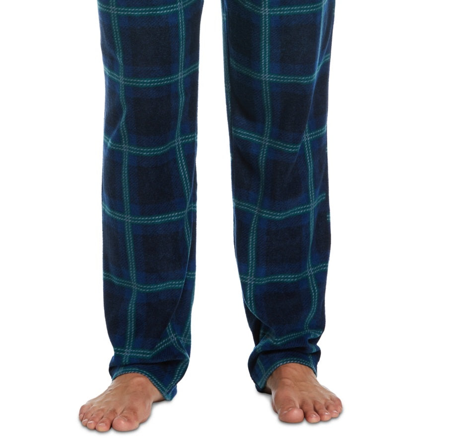 Perry Ellis Portfolio Men's Windowpane Plaid Textured Fleece Pajama Pants Blue Size X-Large