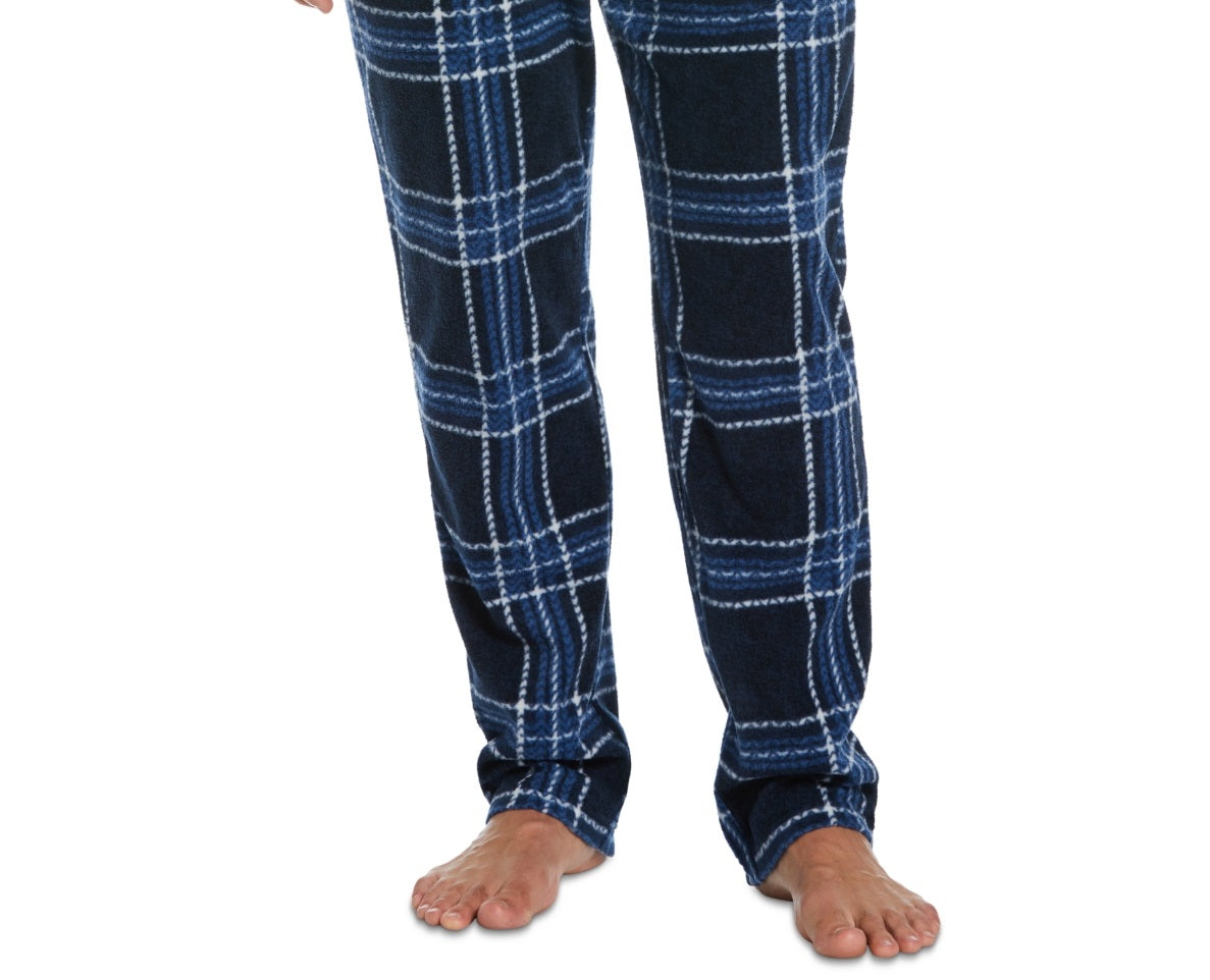 Perry Ellis Portfolio Men's Chevron Plaid Textured Fleece Pajama Pants Blue