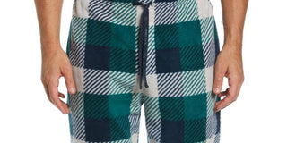 Perry Ellis Portfolio Men's Modern Buffalo Plaid Textured Fleece Pajama Pants Green Size Medium