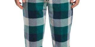 Perry Ellis Portfolio Men's Modern Buffalo Plaid Textured Fleece Pajama Pants Green Size Medium