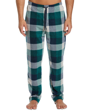 Perry Ellis Portfolio Men's Modern Buffalo Plaid Textured Fleece Pajama Pants Green Size Large