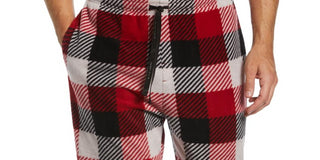 Perry Ellis Portfolio Men's Modern Buffalo Plaid Textured Fleece Pajama Pants Red Size Large