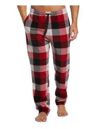 Perry Ellis Portfolio Men's Modern Buffalo Plaid Textured Fleece Pajama Pants Red Size X-Large