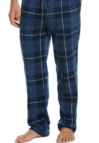 Perry Ellis Portfolio Men's Windowpane Plaid Textured Fleece Pajama Pants Blue Size Medium