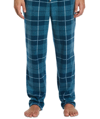 Perry Ellis Portfolio Men's Windowpane Plaid Textured Fleece Pajama Pants Blue Size Large