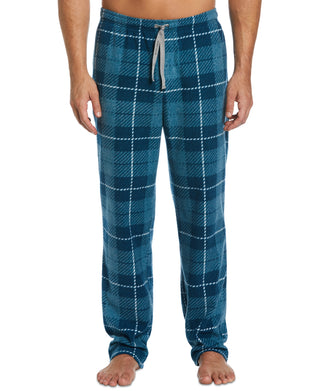 Perry Ellis Portfolio Men's Windowpane Plaid Textured Fleece Pajama Pants Blue Size Large