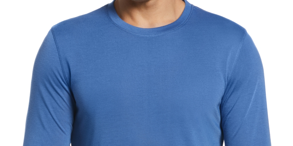 Perry Ellis Portfolio Men's Solid Long-Sleeve Pajama T-Shirt Blue Size L