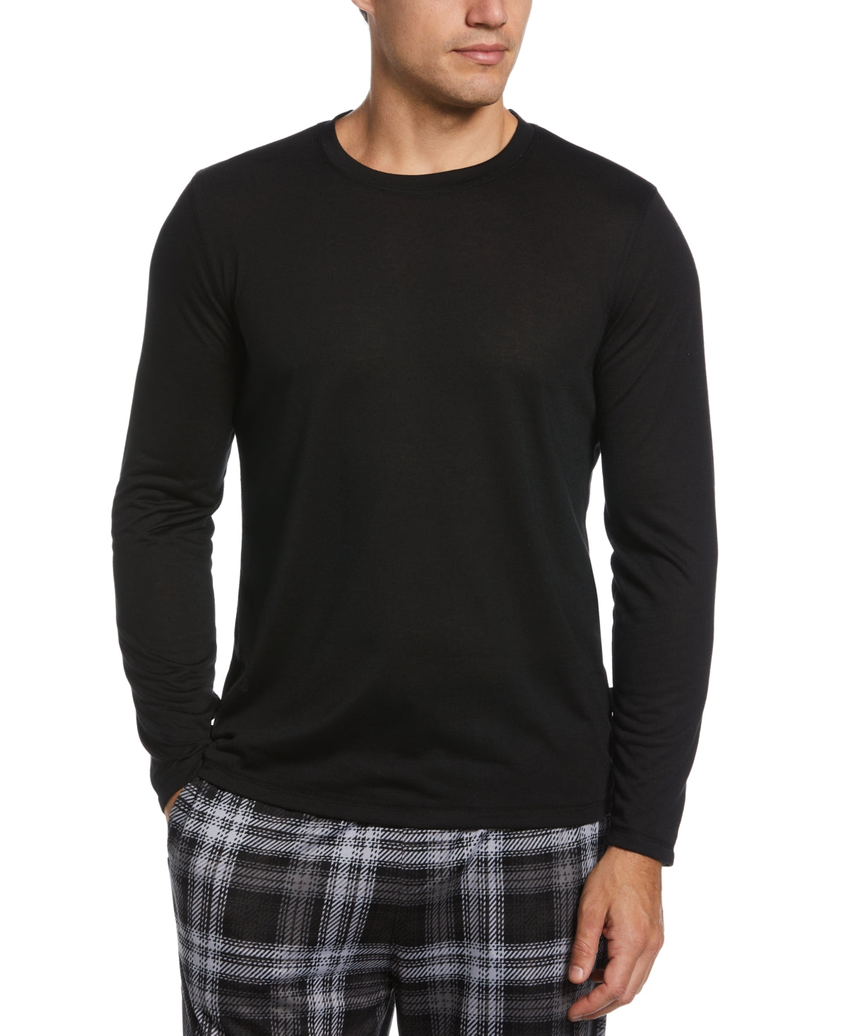 Perry Ellis Men's Solid Long Sleeve Pajama T-Shirt Black Size S