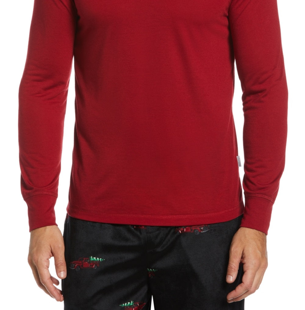 Perry Ellis Men's Solid Henley Sleep Shirt Red Size X-Large