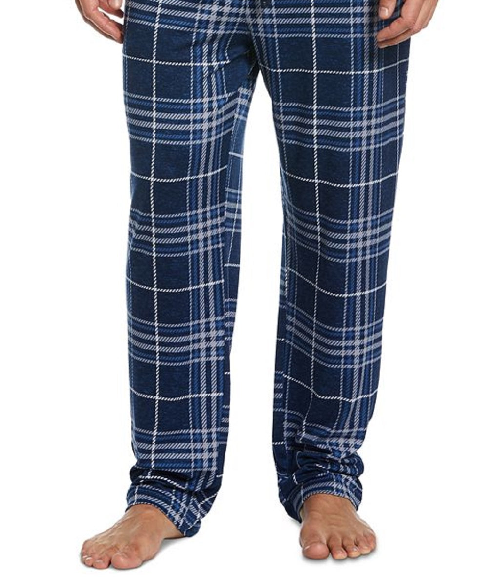 Perry Ellis Men's Plaid Knit Pajama Pants Blue Size Medium