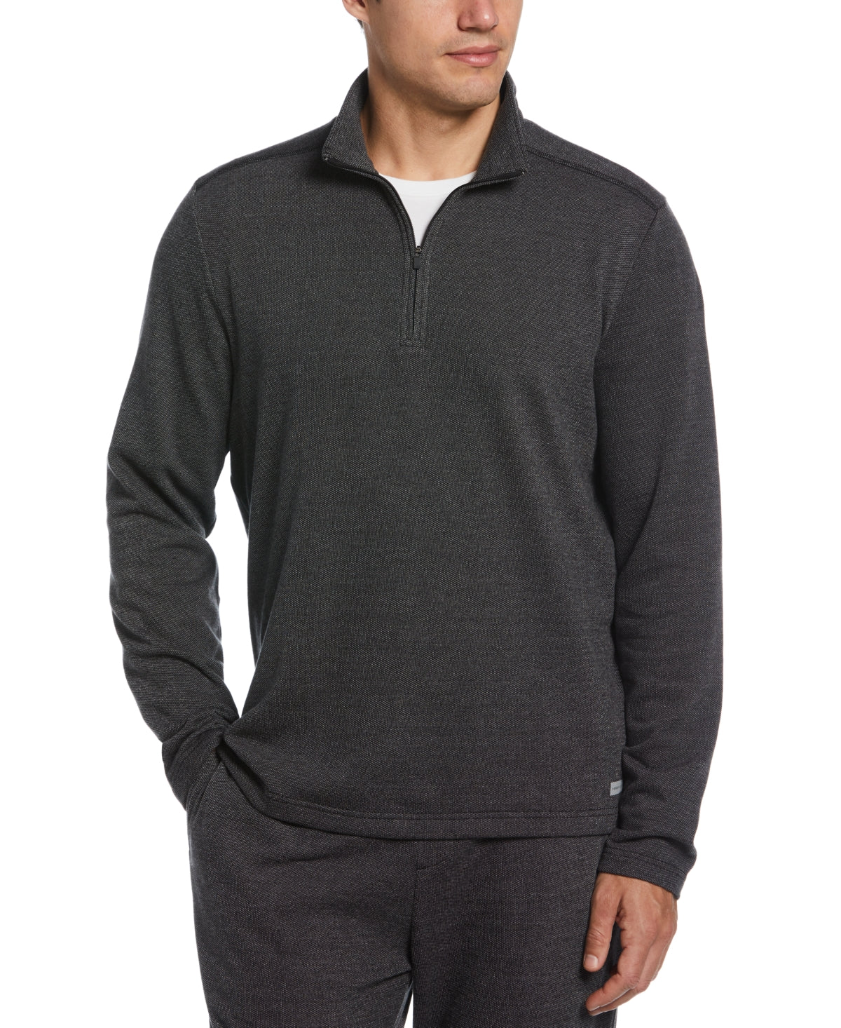 Perry Ellis Men's Heathered Textured Knit 1/4 Zip Fleece Pajama Sweater Gray Size X-Large