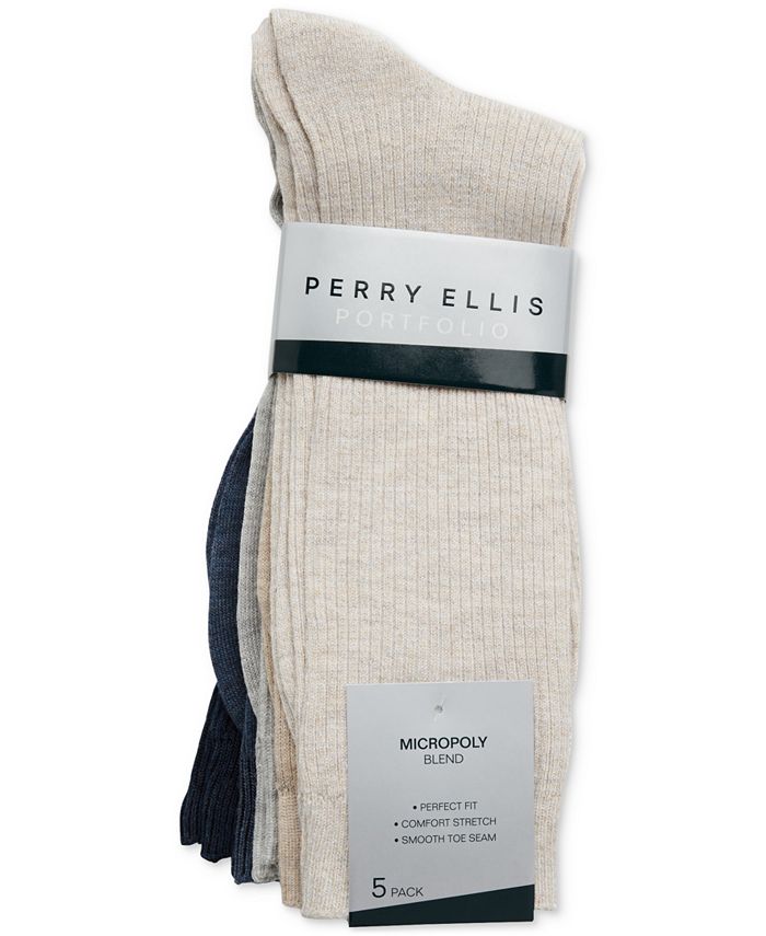 Perry Ellis Men's 5 Pk Ribbed Crew Socks Multi Size 45119