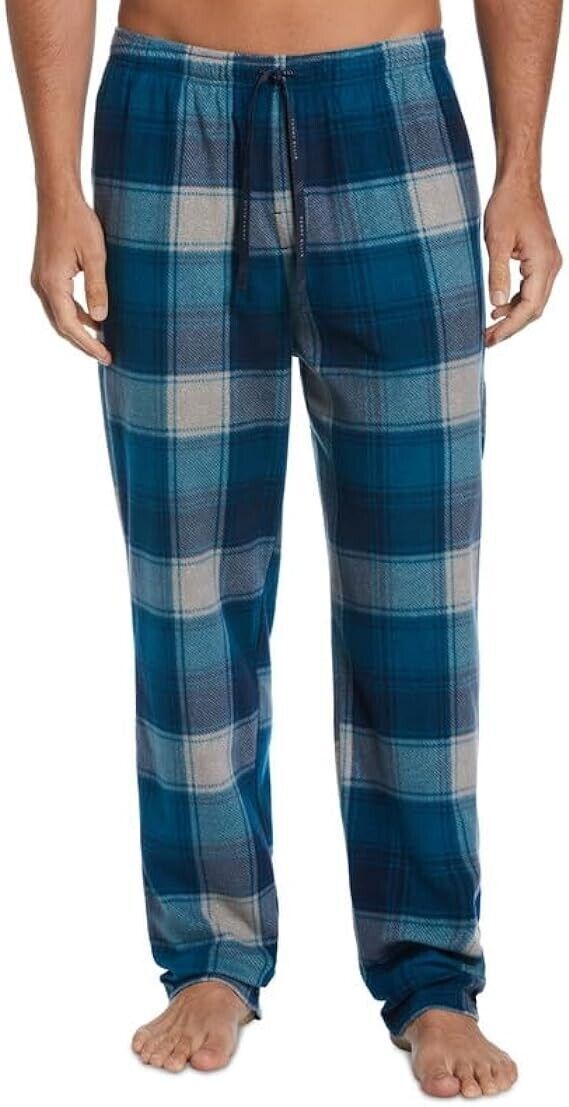 Perry Ellis Portfolio Men's Heather Plaid Pajama Pants Blue Size Large