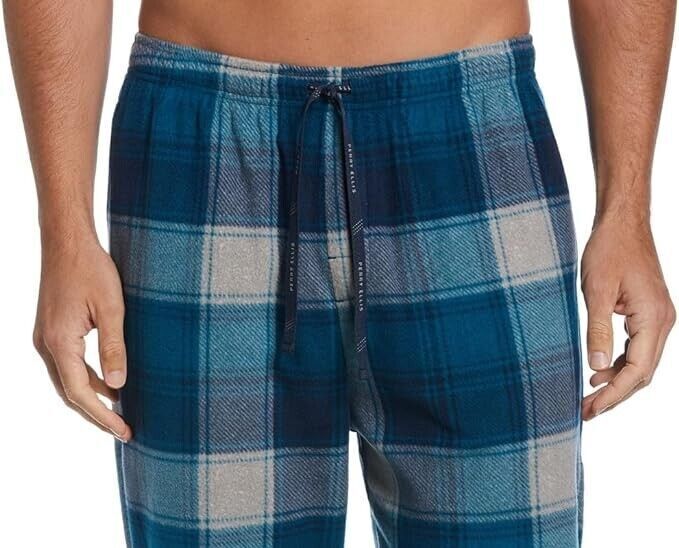 Perry Ellis Portfolio Men's Heather Plaid Pajama Pants Blue Size Large