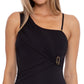 Trina Turk Women's Monaco Asymmetric Neck One Piece Swimsuit Black Size 10