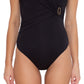 Trina Turk Women's Monaco Asymmetric Neck One Piece Swimsuit Black Size 10