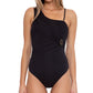 Trina Turk Women's Monaco Asymmetric Neck One Piece Swimsuit Black Size 10