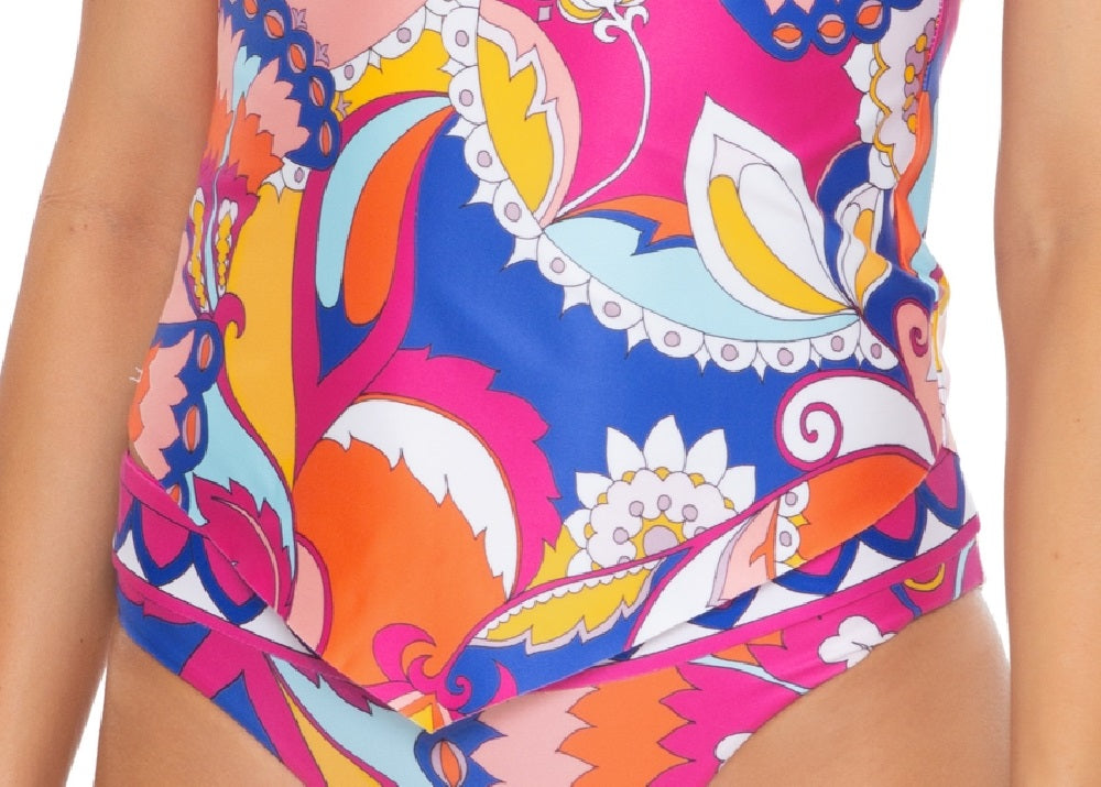 Trina Turk Women's Multi Sevilla Tankini Swim Top Pink Size 10