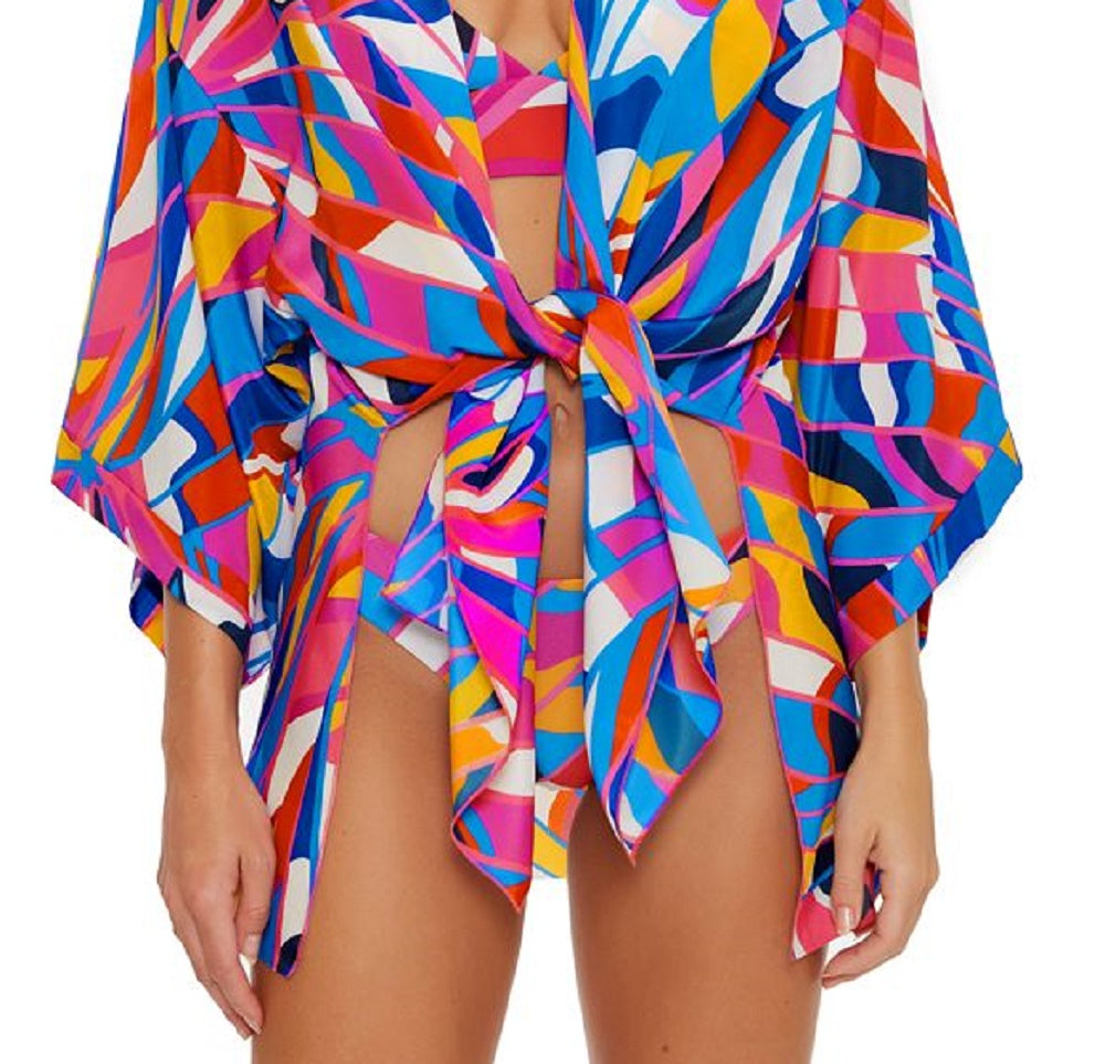 Trina Turk Women's Rio Tie Front Shirt Cover Up Swimsuit Blue Size Small