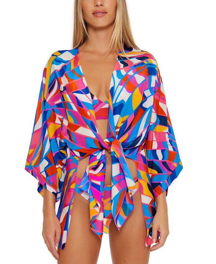 Trina Turk Women's Rio Tie Front Cover Up Tunic Blue Size X-Large