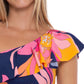 Trina Turk Women's Breeze Printed One Shoulder Ruffled Bikini Top Swimsuit Blue Size 10