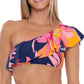Trina Turk Women's Breeze Printed One Shoulder Ruffled Bikini Top Swimsuit Blue Size 10
