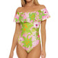 Trina Turk Women's Ruffle Off The Shoulder One Piece Swimsuit Green Size 4