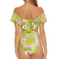 Trina Turk Women's Ruffle Off The Shoulder One Piece Swimsuit Green Size 4