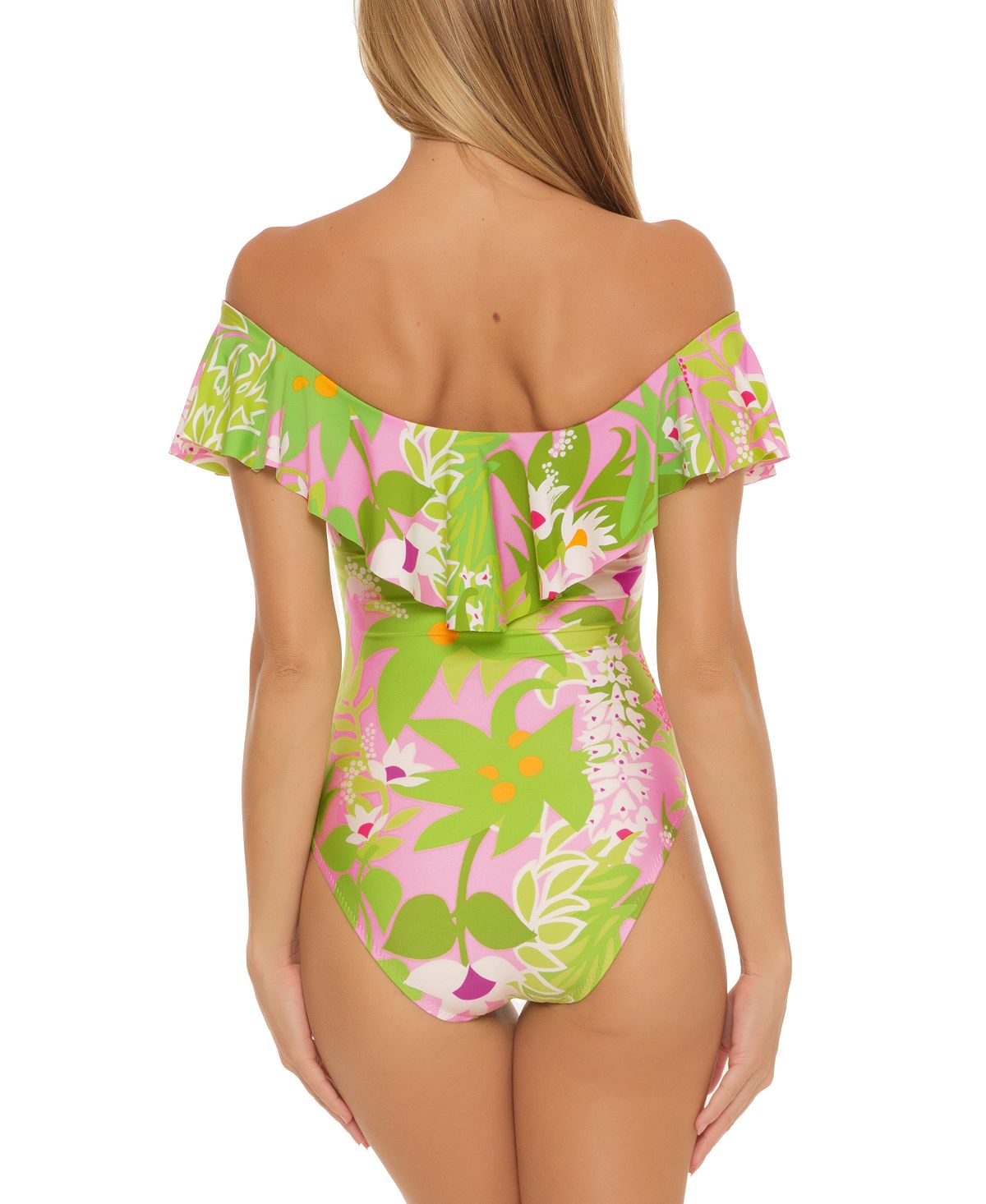 Trina Turk Women's Ruffle Off The Shoulder One Piece Swimsuit Green Size 4