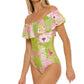 Trina Turk Women's Ruffle Off The Shoulder One Piece Swimsuit Green Size 4