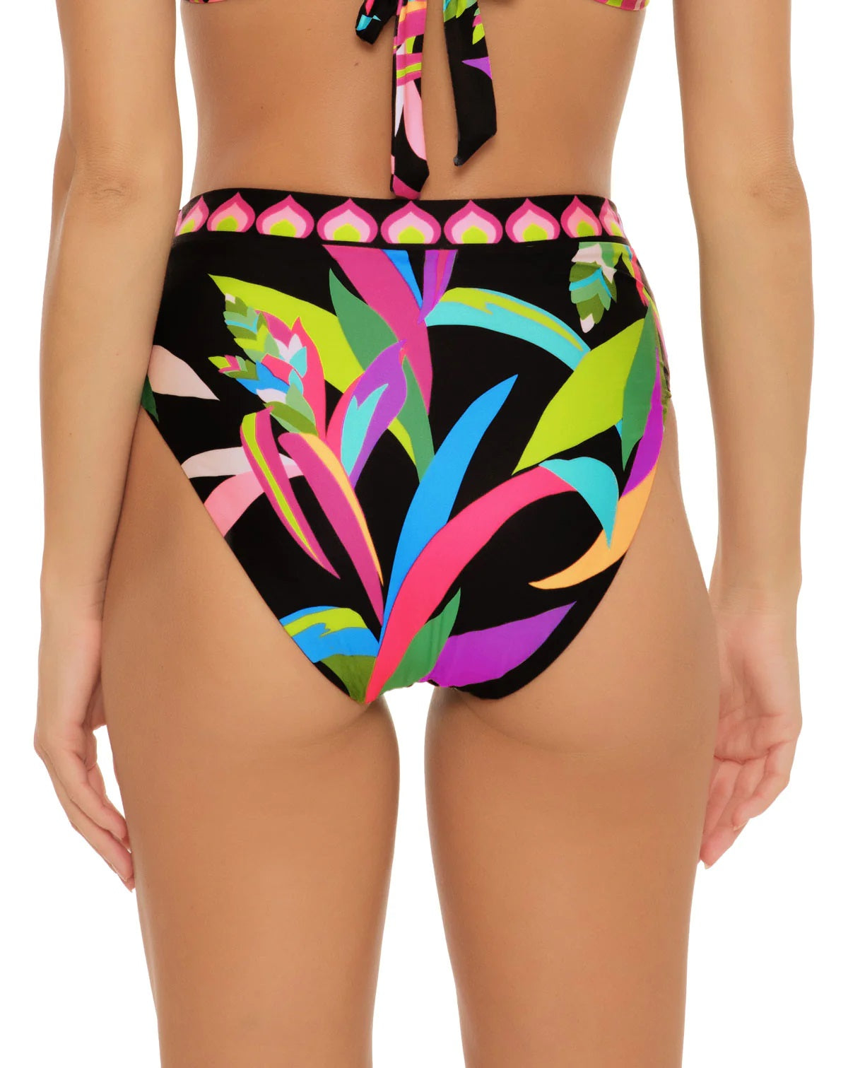 Trina Turk Women's Birds Of Paradise Reversible High Waist Bikini Bottoms Swimsuit Black Size 12