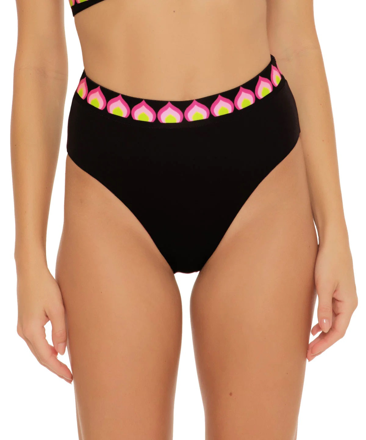 Trina Turk Women's Birds Of Paradise Reversible High Waist Bikini Bottoms Swimsuit Black Size 12