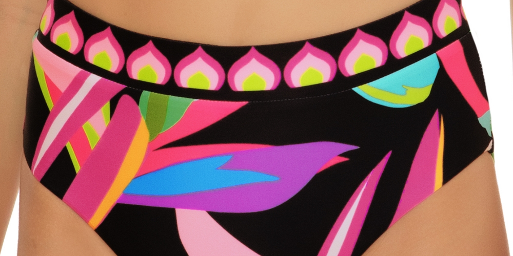 Trina Turk Women's Birds Of Paradise Reversible High Waist Bikini Bottoms Swimsuit Black Size 12
