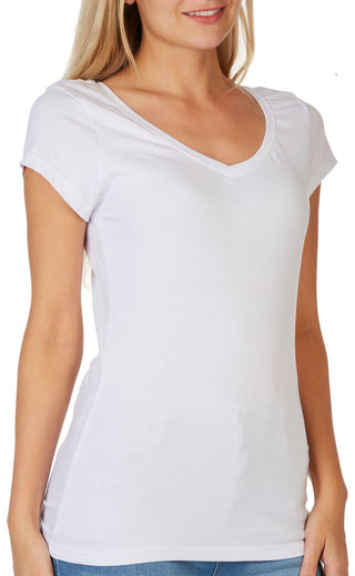 Planet Gold Junior's V Neck T-Shirt White Size Medium