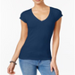 Planet Gold Junior's V Neck T-Shirt Blue Size Small