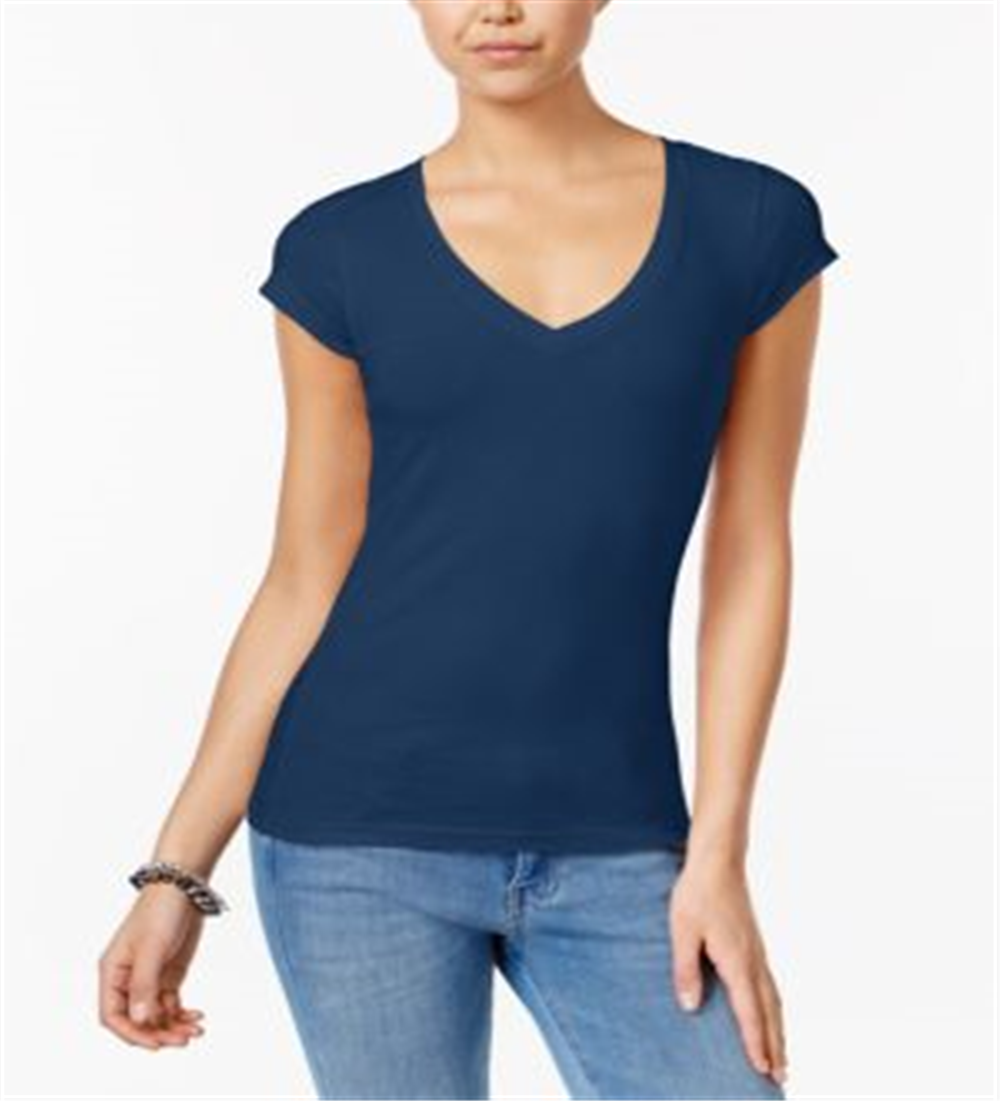 Planet Gold Junior's V Neck T-Shirt Blue Size Small