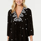 Raviya Women's Embroidered 3/4 Sleeve Dress Cover Up Swimsuit Black