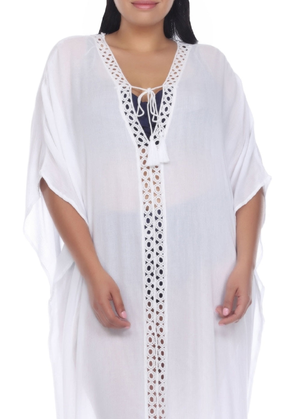 Raviya Women's Crochet Trimmed Maxi Dress Cover Up Swimsuit White Size 3X