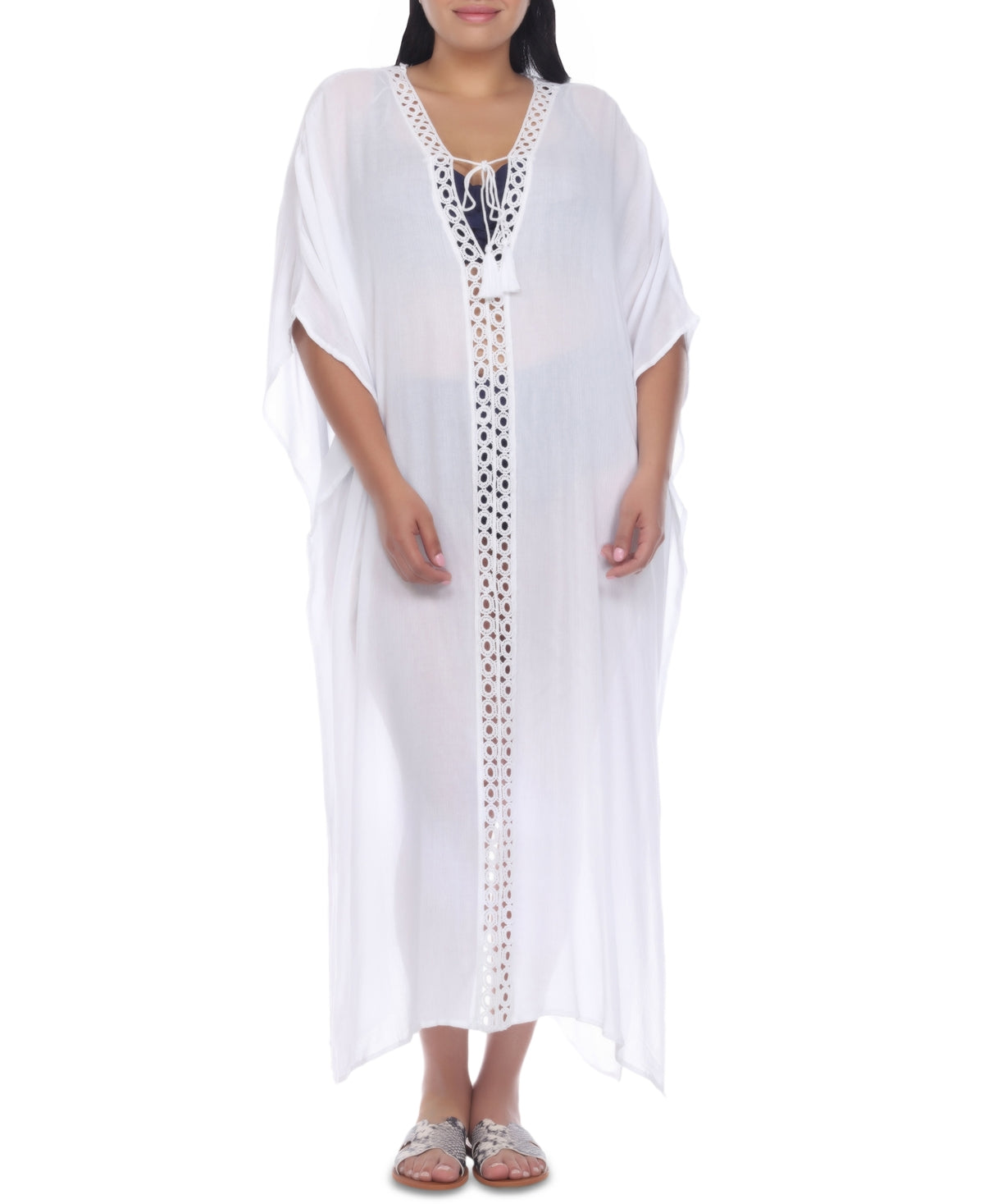 Raviya Women's Crochet Trimmed Maxi Dress Cover Up Swimsuit White Size 3X