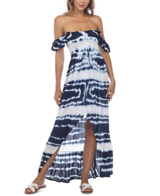 Raviya Women's Tie Dye Off The Shoulder Cover Up Dress Swimsuit Blue Size Small
