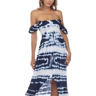 Raviya Women's Tie Dye Off The Shoulder Cover Up Dress Swimsuit Blue Size Small