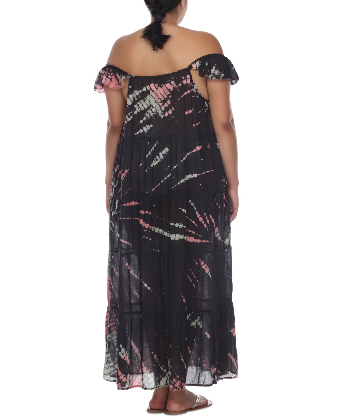 Raviya Women's Tie Dye Off The Shoulder Maxi Dress Cover Up Swimsuit Black Size 1X