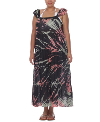 Raviya Women's Tie Dye Off The Shoulder Maxi Dress Cover Up Swimsuit Black Size 1X