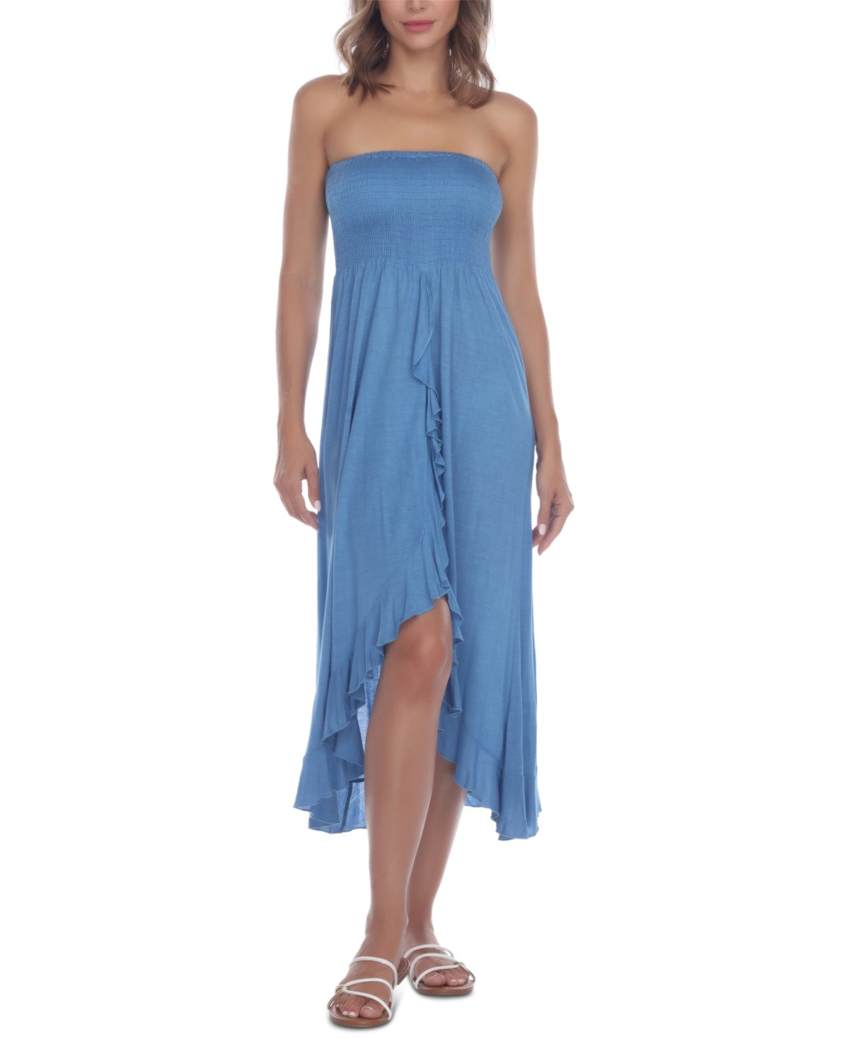 Raviya Women's Strapless High Low Dress Cover up Swimsuit Blue Size X-Large