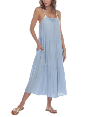 Raviya Women's Tiered Cover up MIDI Dress Swimsuit Blue Size Small